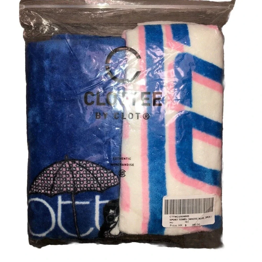 Clottee By Clot Sport Towel Set Of 2 Gym Fitness Yoga Blue White 33x14
